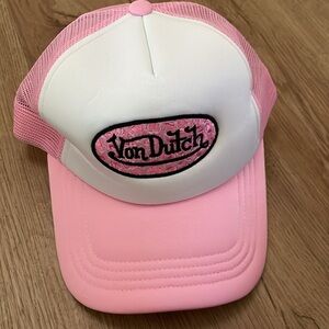 Von Dutch Pink and White Baseball Cap